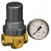 Druckregler für Wasser, Serie MINI, G 1/8 Zoll, Messing, Regelbereich 0.5-10 bar, ohne Sekundärentlüftung, inkl. Manometer Ø40mm/16bar, NBR-Membrane
