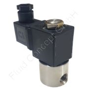2/2-Wege Hochdruck Magnetventil, G 1/4 Zoll, stromlos geschlossen N.C., direkt betätigt, Edelstahl 1.4404 (AISI316L, V4A), 24V/DC, 60 bar, FKM-Dichtung, 0°C bis +100°C, Nennweite 2.4mm, Spulenklasse H, mit Gerätestecker 2/2-Wege Hochdruck Magnetventil, G 1/4 Zoll, stromlos geschlossen N.C., direkt betätigt, Edelstahl 1.4404 (AISI316L, V4A), 24V/DC, 60 bar, FKM-Dichtung, 0°C bis +100°C, Nennweite 2.4mm, Spulenklasse H, mit Gerätestecker