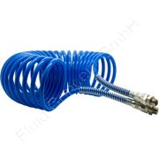 PA-Druckluftspirale, Polyamid Spiralschlauch, Farbe blau, Ø 8x6mm, beidseitig drehbarer Anschluss G1/4 Außengewinde, Länge 5m