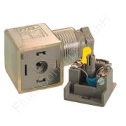 Ventilstecker Bauform A, 230V AC/DC, Anschluss PG9 (Kabel Ø 6-8mm), Funktionsanzeige LED gelb, Varistor Überspannungsschutz, DIN EN 175301-803, Polzahl 2+PE, Erdrichtung H3/H6/H9/H12