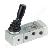 5/3-Wege Handhebelventil, mit Raste/rastend, Mittelstellung belüftet, G 1/4 Zoll, Aluminium, Druck max. 10 bar, Dichtung NBR, Nennweite 8mm