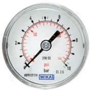Rohrfeder Kompakt-Manometer aus Edelstahl, Anschluss 1/4 Zoll rückseitig/axial, Durchmesser ø40 mm, Anzeigebereich 0 bis 1.6 bar, Klasse 2.5, Skalenteilung 0.05