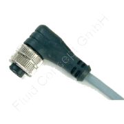M12 Industrie-Steckverbinder Buchse (IEC61076-2-101), 90° Ausführung, freies Leitungsende, 250V AC/DC, 4-polig, 2m PVC-Kabel, -25°C bis + 90°C, IP67 EN60529 (DIN40050)