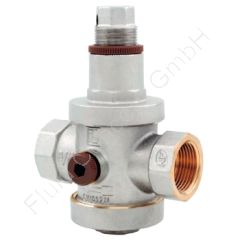 Druckregler für Wasser, Serie MAXI, G 3/4 Zoll, Messing vernickelt, Regelbereich 1-5.5 bar, ohne Sekundärentlüftung, DN20, NBR-Membrane, max. 25 bar, 2x Manometeranschluss G1/4