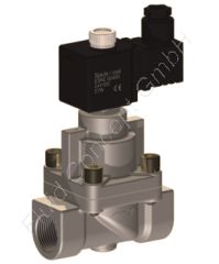 2/2-Wege Hochdruck Kolben-Magnetventil, G 1/2 Zoll, stromlos geschlossen N.C., vorgesteuert, Edelstahl 1.4301 (AISI304, V2A), 110V/AC, 2-100 bar, PTFE/FKM-Dichtung, -10°C bis +130°C, Nennweite 15mm, Spulenklasse H 2/2-Wege Hochdruck Kolben-Magnetventil, G 1/2 Zoll, stromlos geschlossen N.C., vorgesteuert, Edelstahl 1.4301 (AISI304, V2A), 110V/AC, 2-100 bar, PTFE/FKM-Dichtung, -10°C bis +130°C, Nennweite 15mm, Spulenklasse H