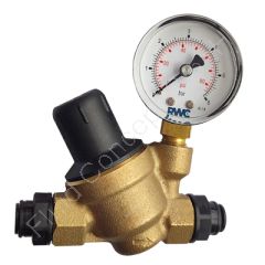 Wasserdruckminderer/Druckregler für Trinkwasser, Steckanschluss 3/8 Zoll, Messing, Regelbereich 1-6 bar, Eingangsdruck max. 16bar, Filtersieb, Manometer, Wandhalterung