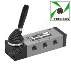 5/2-Wege Handhebelventil, Federrückstellung, G 1/4 Zoll, Aluminium, Druck max. 10 bar, Dichtung NBR, Nennweite 8mm, Handhebel schwarz