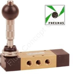 5/3-Wege Handhebelventil, Federrückstellung, Mittelstellung entlüftet, G 1/4 Zoll, Aluminium, Druck max. 10 bar, Dichtung NBR, Nennweite 8mm, Sicherung