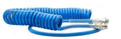 PU-Druckluftspirale, Farbe blau, Ø 8x5mm, Länge 8m, beidseitig drehbarer Anschluss G1/4 Außengewinde, max. 10bar, -20°C bis max. 60°C, mit Knickschutz, Kerndurchmesser 34mm