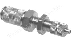 Schott-Kupplungsdose mit Überwurfmutter, Schlauch Ø 4.3x3mm, Messing vernickelt, Nennweite 2,7 mm, einseitig absperrend, Schnellverschluss-Kupplungsdose, Schottgewinde M7x0.5