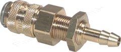 Schott-Kupplungsdose mit Schlauchtülle, Schlauch Ø 4mm, Messing, Nennweite 5 mm, einseitig absperrend, Schnellverschluss-Kupplungsdose, Schottgewinde M10x1