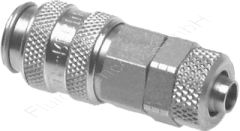 Kupplungsdose mit Überwurfmutter, Schlauch Ø 8x6mm, Edelstahl 1.4305 (AISI303), Nennweite 5 mm, einseitig absperrend