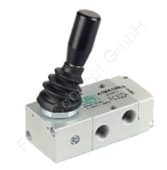 3/2-Wege Handhebelventil, mit Raste/rastend, G 1/4 Zoll, Aluminium, Druck max. 10 bar, Dichtung NBR, Nennweite 8mm