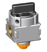 3/2-Wege Kugelhahn/Wegeventil, Serie FIX, G 1/8 Zoll, Zink Druckguss, mit Entlüftungsbohrung, 1800 l/min, BG0, mit Schalldämpfer