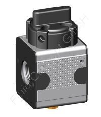 3/2-Wege Kugelhahn/Wegeventil, Serie FIX, G 3/8 Zoll, Zink Druckguss, mit Entlüftungsbohrung, 2800 l/min, BG1, mit Schalldämpfer