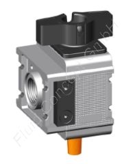 3/2-Wege Kugelhahn/Wegeventil, Serie FIX, G 1 Zoll, Aluminium, 1x Anschlussplatte, Entlüftungsbohrung, 25000 l/min, BG5, mit Schalldämpfer